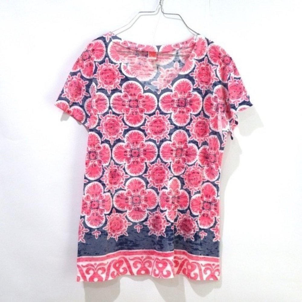Before & Again Floral Print Short Sleeve Graphic Shirt Pink Large - Picture 6 of 10